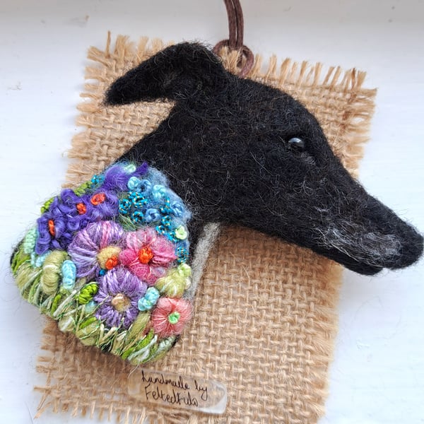 Needle Felted Greyhound Brooch