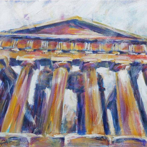 Greek Temple Painting Art Original Acrylic Painting on Canvas OOAK 