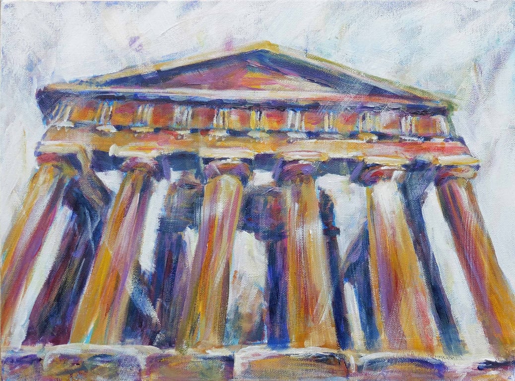 Greek Temple Painting Art Original Acrylic Painting on Canvas OOAK 