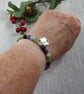 Gemstone Bracelet in Greens & Purple with Handmade Sterling Silver Flower Charm - Image 5