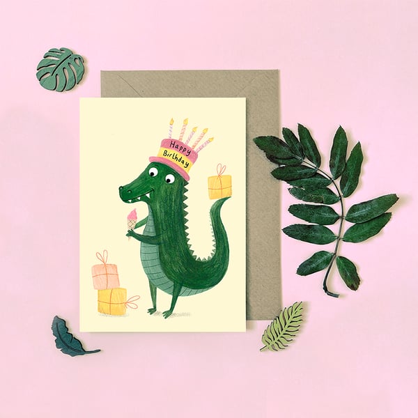 Birthday Crocodile Card - Blank Card - Greeting Card