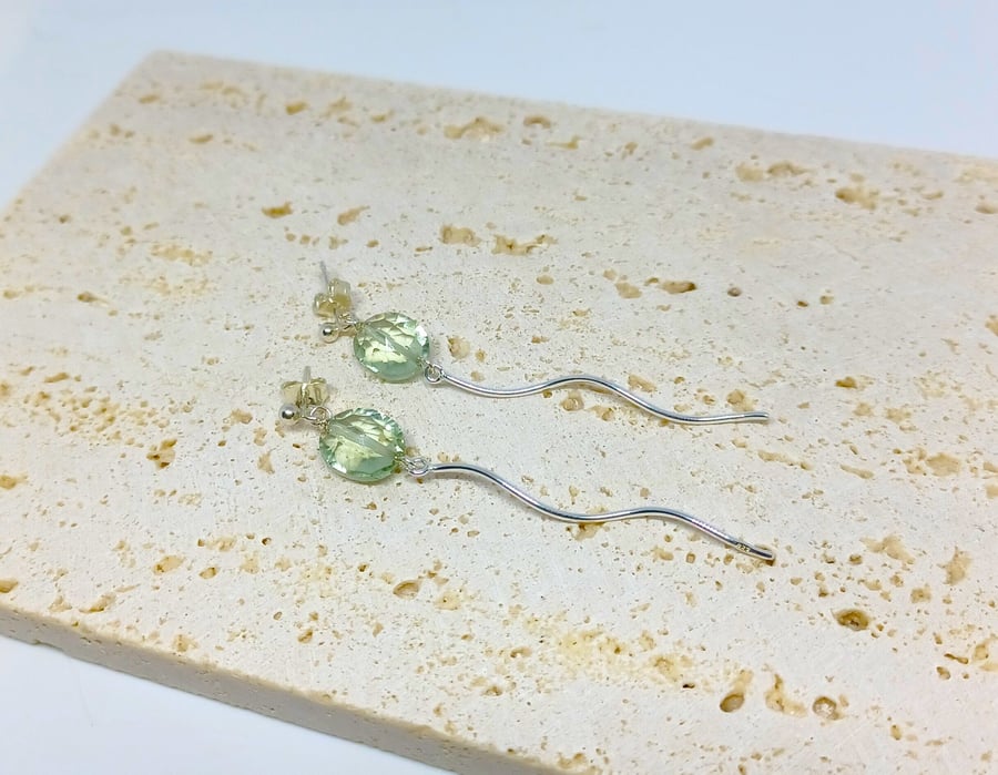 Green Amethyst Earrings, Sterling Silver Earrings, Prasiolite Earrings, Statemen