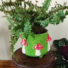Ceramic 3 footed plant pot, toadstool design, medium size folksy plant pot