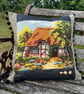 Thatched Country Cottage tapestry cushion cover with pompoms - Image 5