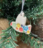 Teeny ceramic dove decoration Christmas snowflake design - Image 2