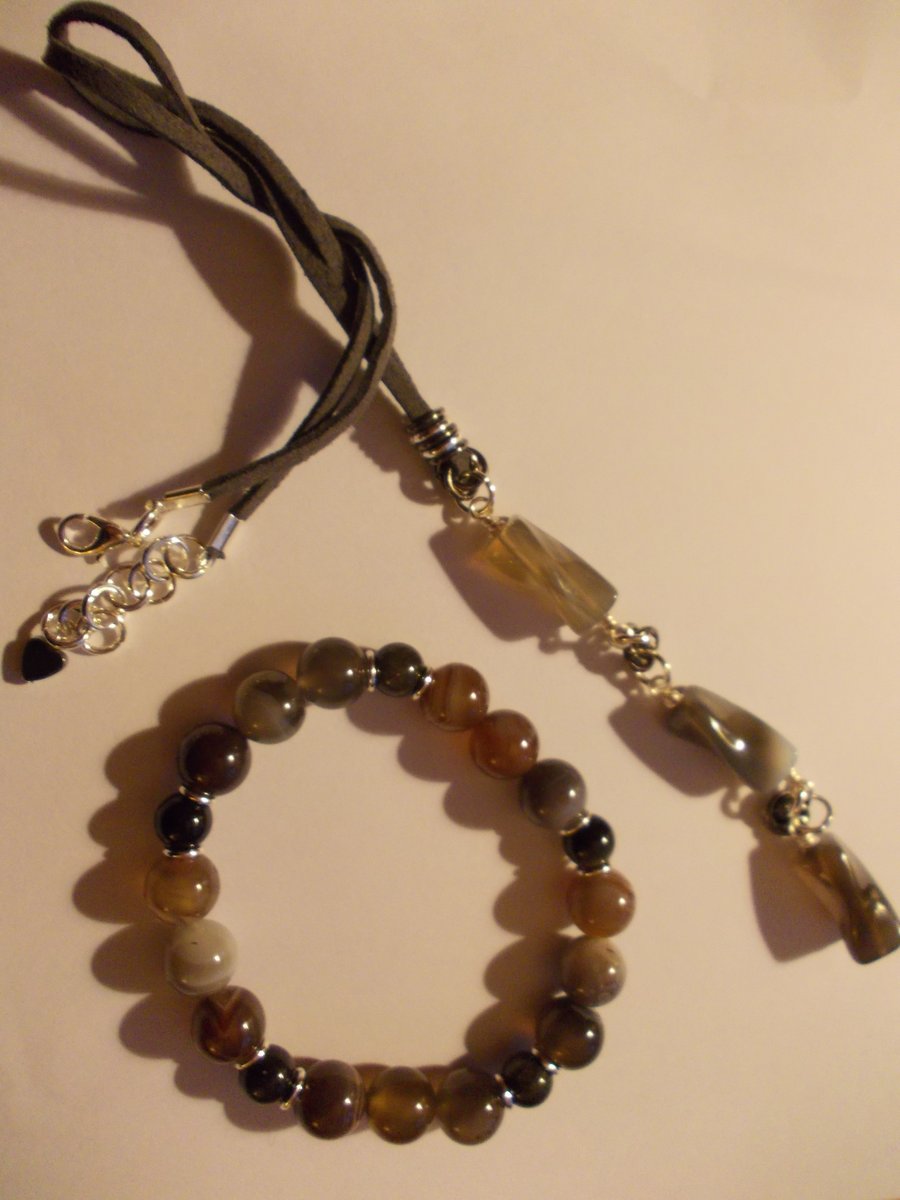 Botswana agate necklace and bracelet set