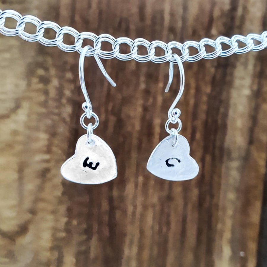 Made to Order Fine Silver Initial Heart Earrings