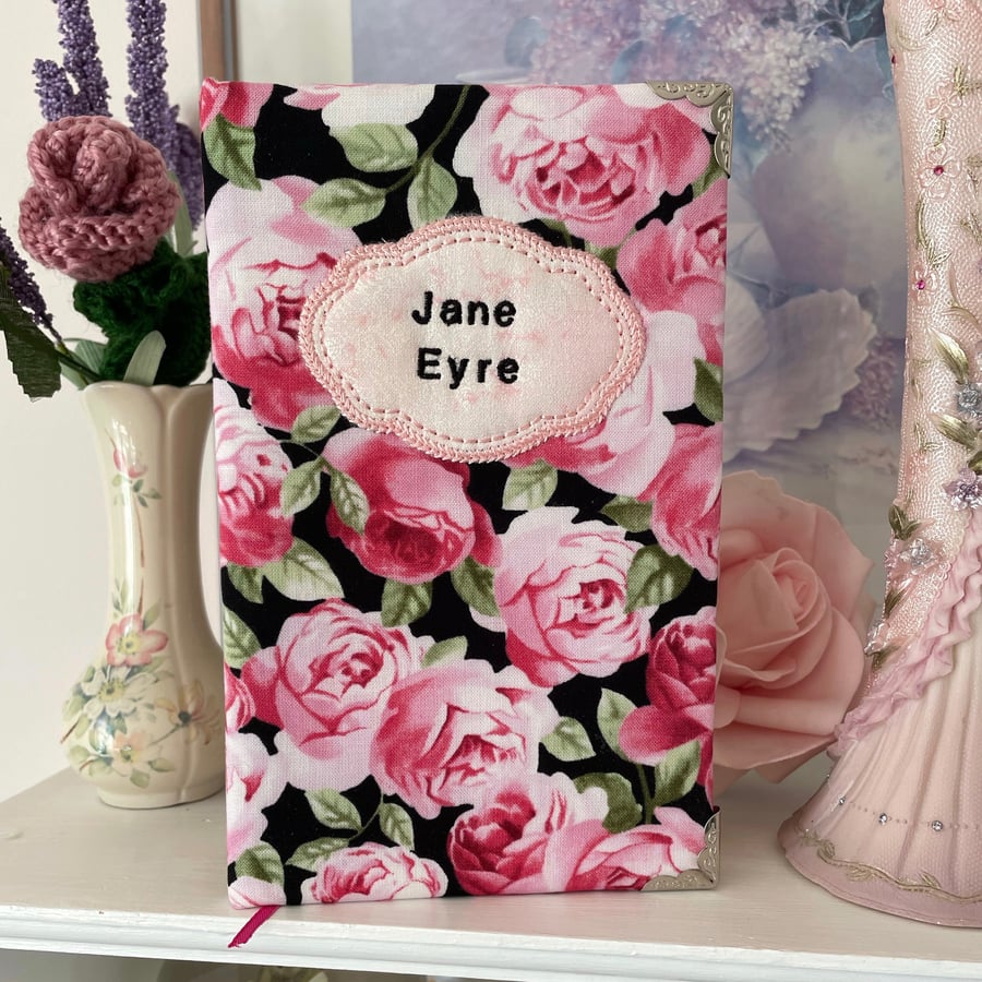 Rose Fabric covered Jane Eyre. Upcycled Book PB12