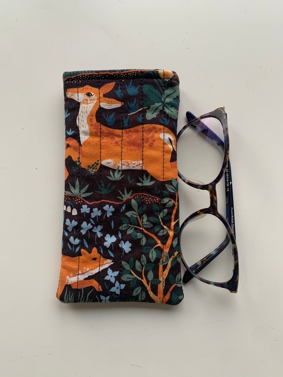 Woodland Animals Quilted Fabric Glasses Case