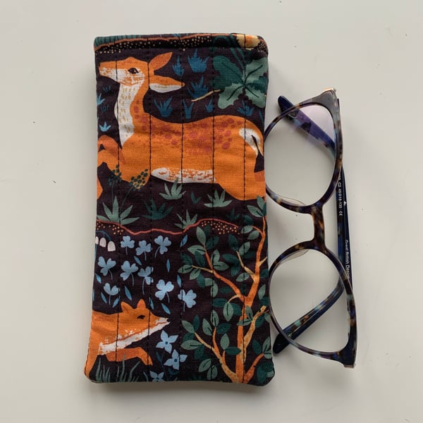 Woodland Animals Quilted Fabric Glasses Case