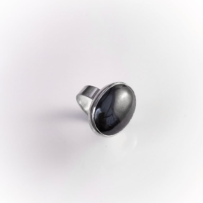 Sterling silver ring with oval hematite