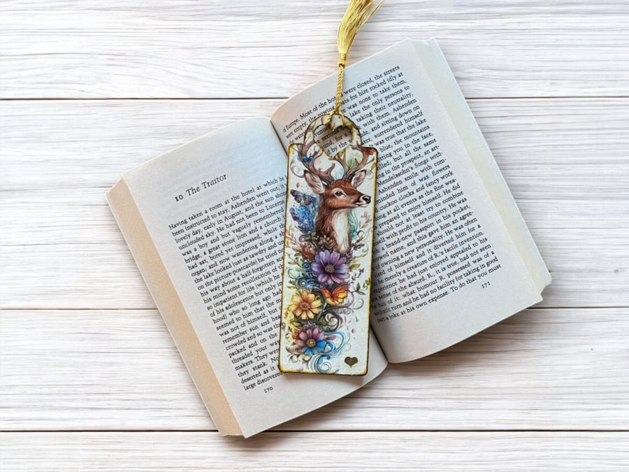 Bookmark, wooden decoupage bookmark, Stag, deer
