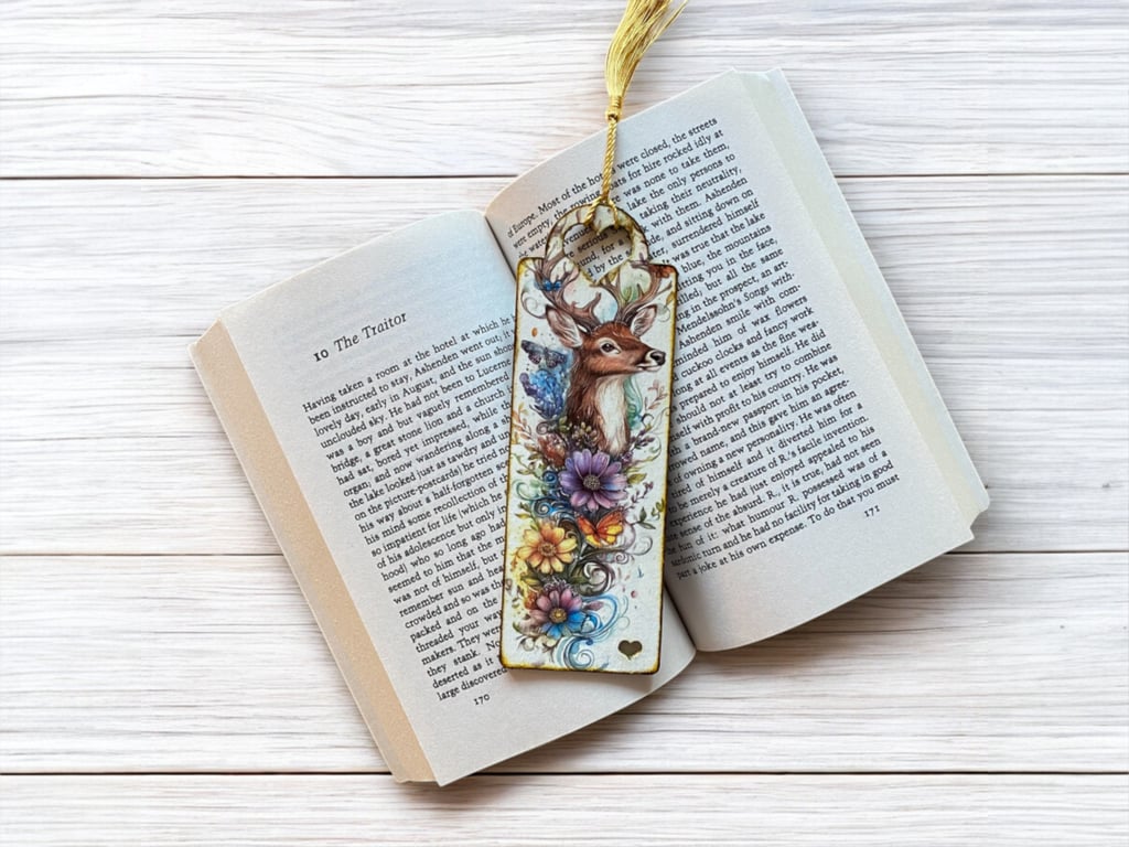 Bookmark, wooden decoupage bookmark, Stag, deer