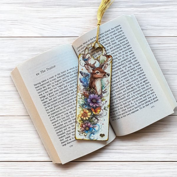 Bookmark, wooden decoupage bookmark, Stag, deer