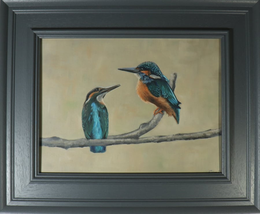 Kingfisher Bird Art - Original Oil Painting, Framed