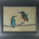 Kingfisher Bird Art - Original Oil Painting, Framed