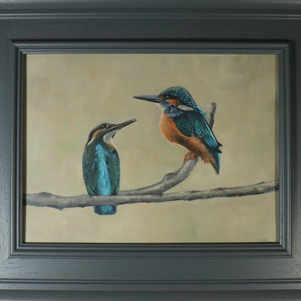 Kingfisher Bird Art - Original Oil Painting, Framed