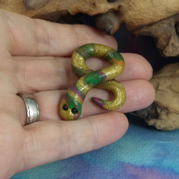 Tiny Golden Snake OOAK Sculpt by artist Ann Galvin
