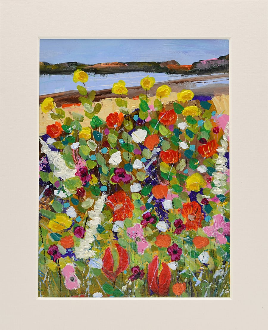 A Contemporary Painting of Wildflowers at Loch Skene, Scotland. 10 x 8 inches.