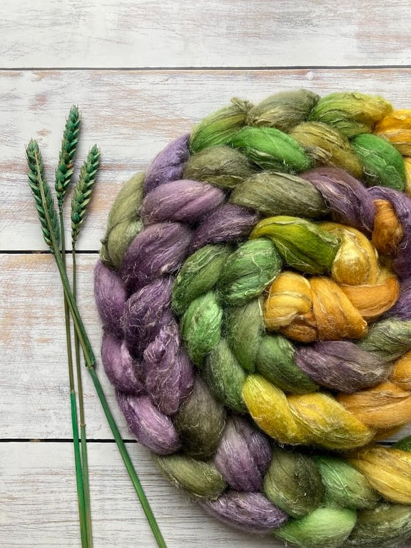 Merino Silk Linen Spinning fibre 100g Summer Storms