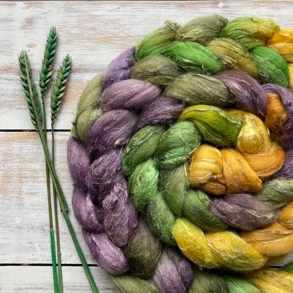 Merino Silk Linen Spinning fibre 100g Summer Storms