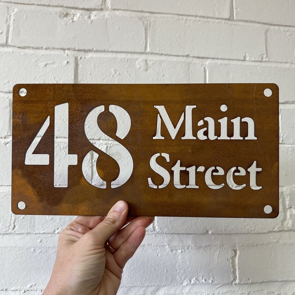 House Number and Street Name Sign - Rustic Rusted Garden Sign