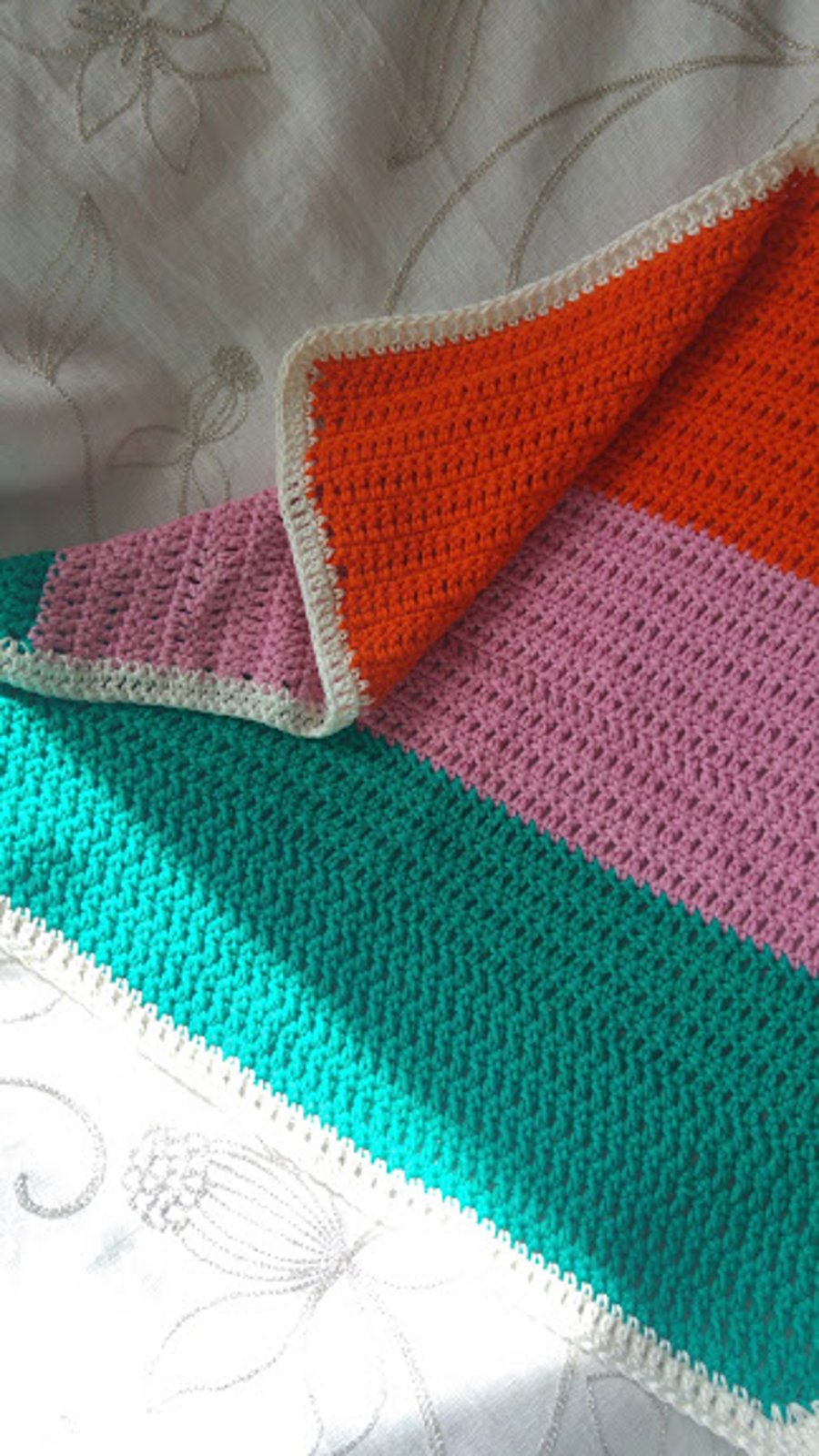 Square Cotton Pram Blanket Orange, Pink, BlueGreen and White