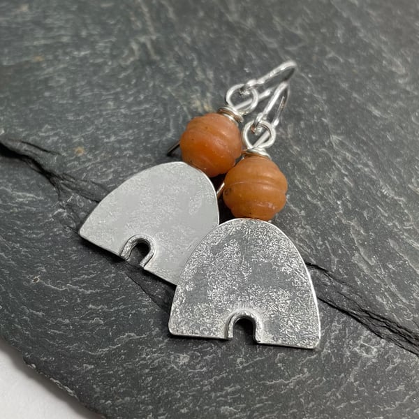 Sterling silver and orange aventurine Skep earrings