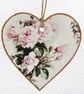 Pink Roses: Decoupaged Wooden Hanging Heart 15cm (6") - Image 1