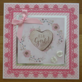 It's a Girl - 8x8" New Baby Card