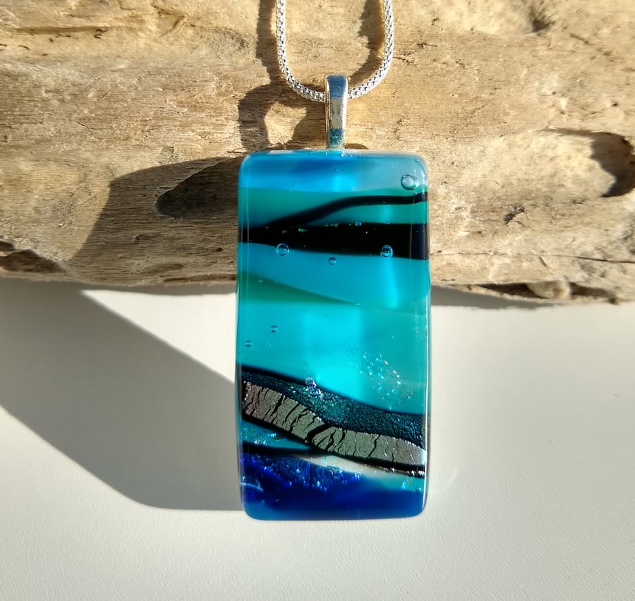 Seascape fused glass pendant 