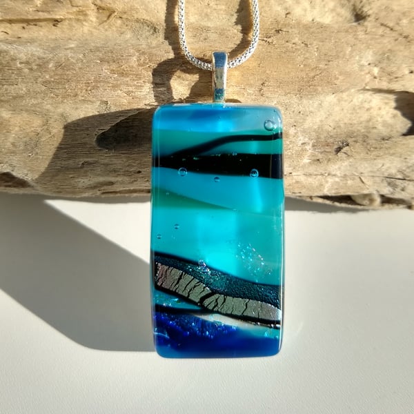 Seascape fused glass pendant 