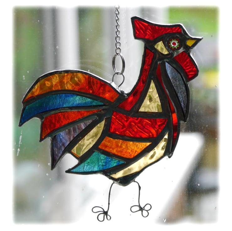 Cockerel Suncatcher Stained Glass chicken 017 Folksy