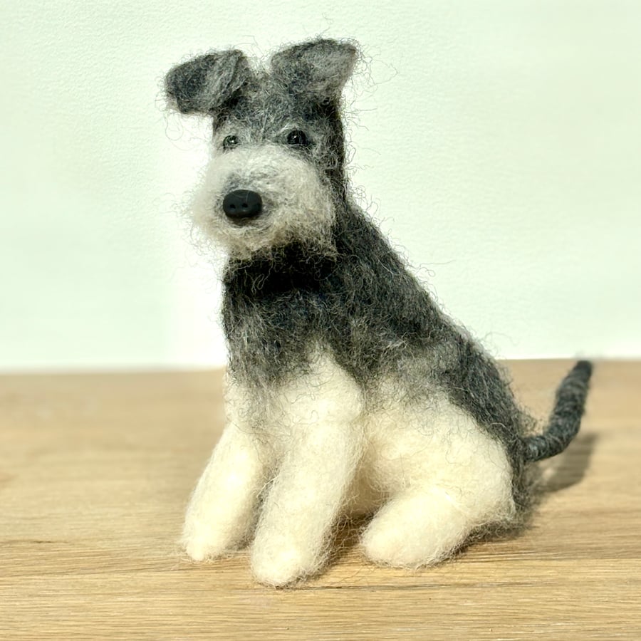 Needle felted, handcrafted Schnauzer ,16 cm tall