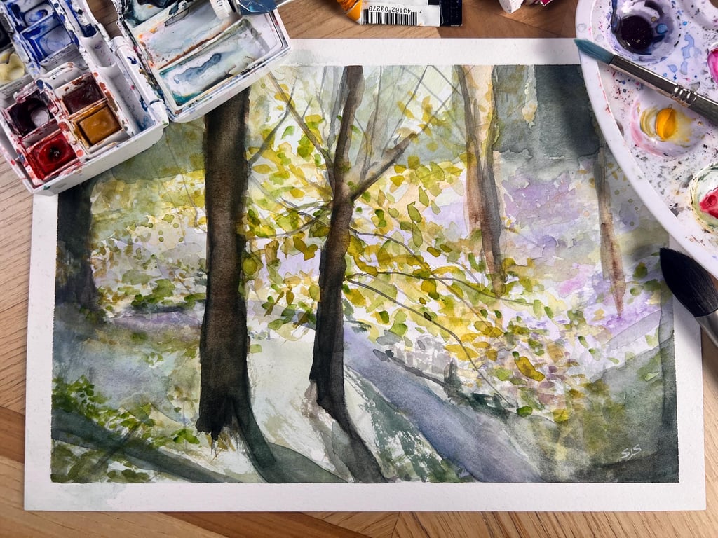 Forest, Woodland Painting, Bluebells, Original Painting, Landscapes, Trees