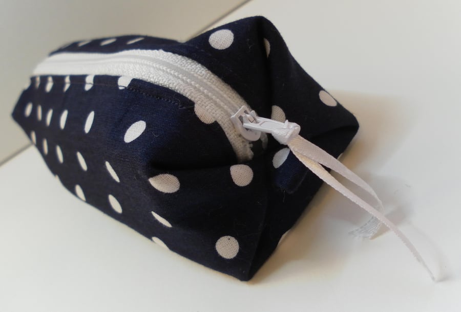 Navy and white, polka dot pencil case, make up bag