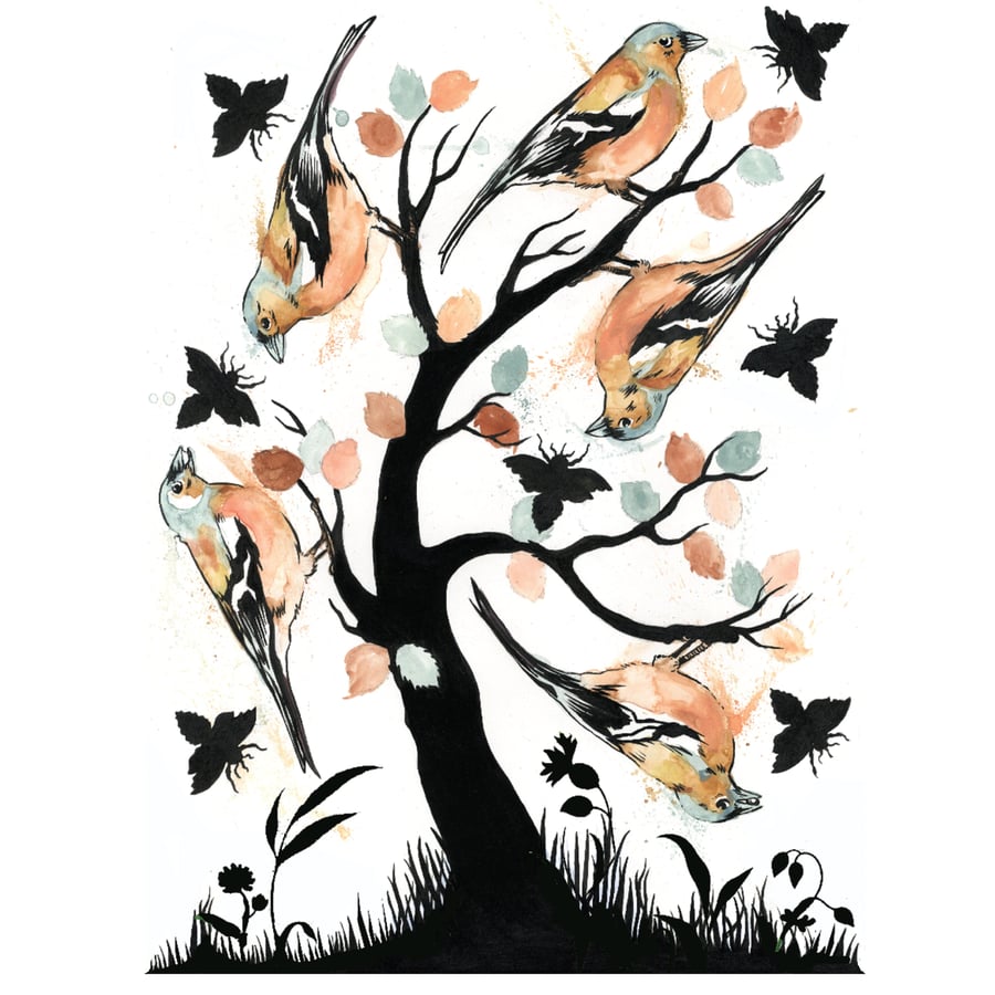 Bird art print - The Chaffinch Club A3 Print (11.69 by 16.54 in)