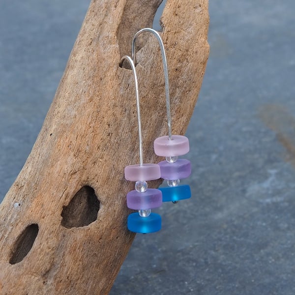 Glass bead drop earrings, Argentium silver earrings