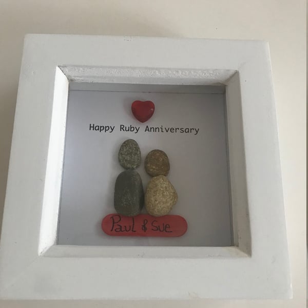 Ruby Anniversary Pebble Artwork Frame, Anniversary Gifts, Handmade Frames, Ruby 