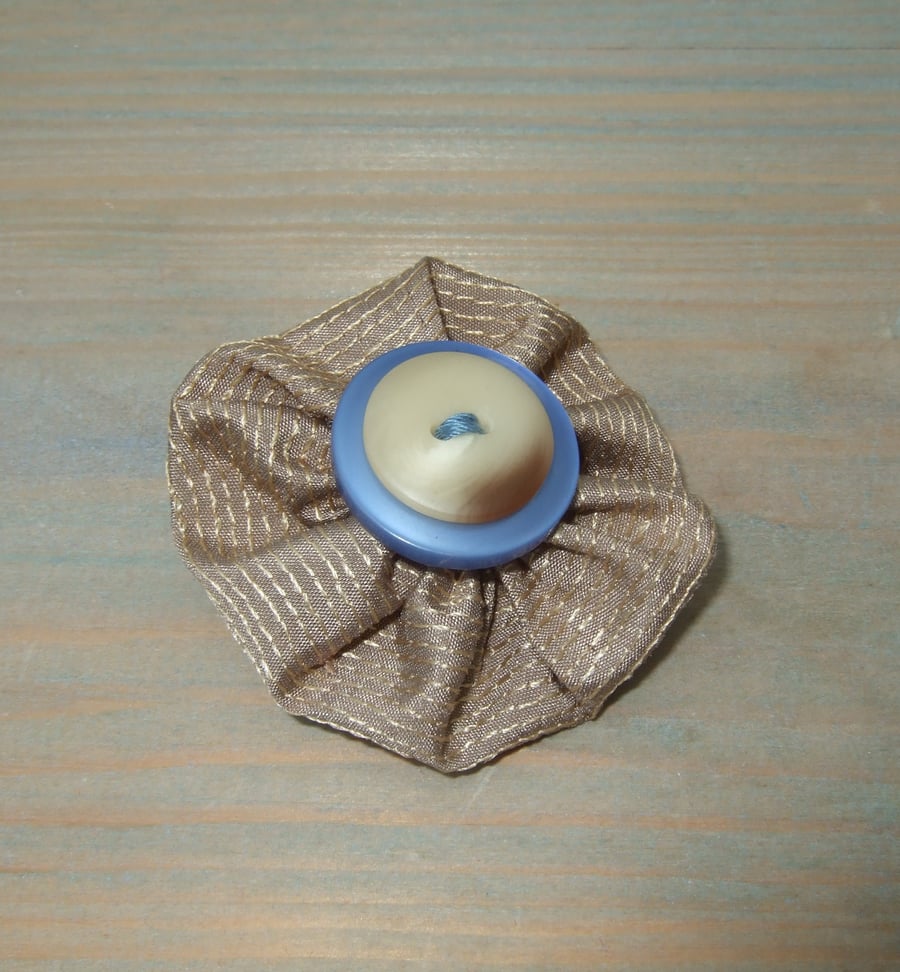 Brooch, Taupe Fabric Brooch with Buttons, Free Postage