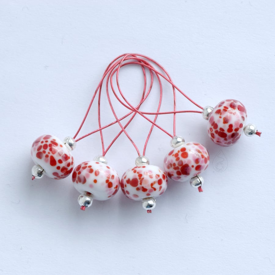 Lampwork Stitch Markers - Lipstick Red