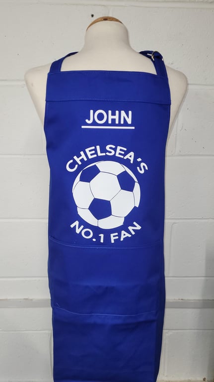 Chelsea no.1 fan - option to personalise. Medium adult apron with pocket .Made i