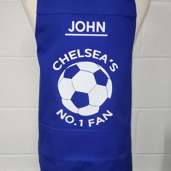 Chelsea no.1 fan - option to personalise. Medium adult apron with pocket .Made i