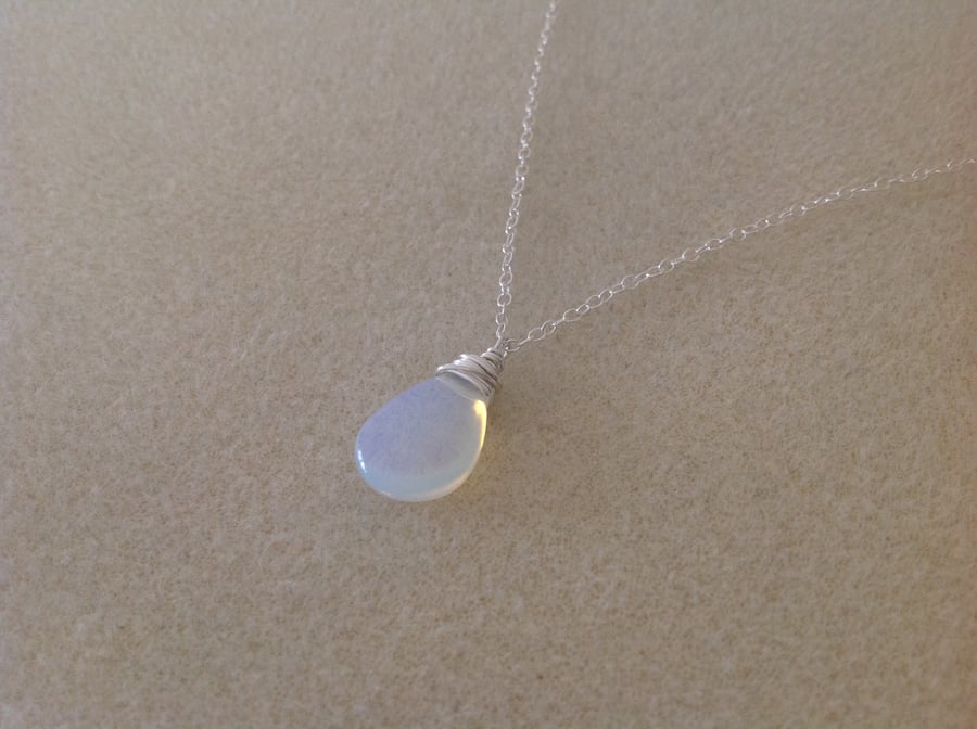 Sterling silver Opalite glass pendant necklace