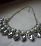PEARL, CRYSTAL RHINESTONE AND SILVER BIB STYLE NECKLACE.  1030 - Image 1