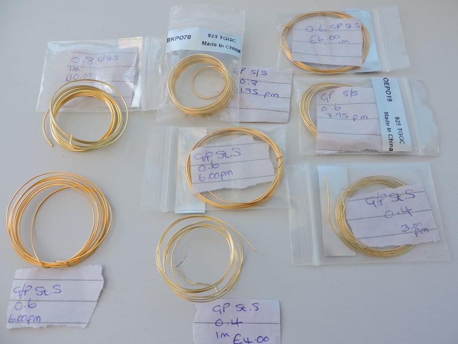 REDUCED Destash Gold Plated Sterling Silver Jewellery Wire - Mixed Lot