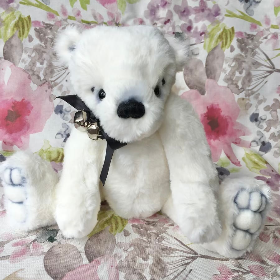 Cedric, white polar bear, hand sewn collectible teddy bear 
