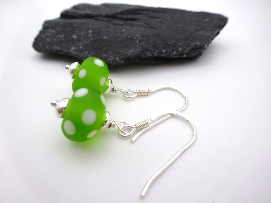 frosted green polka dot earrings
