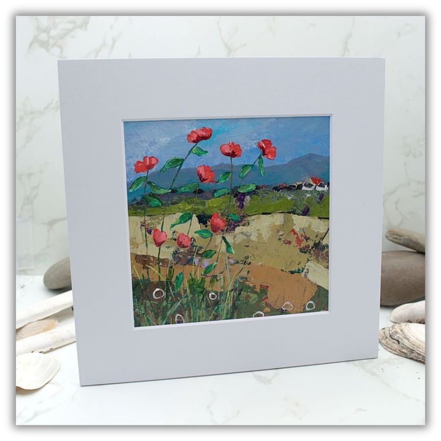 A mounted acrylic painting - landscape - wildflowers - crofts - Scotland