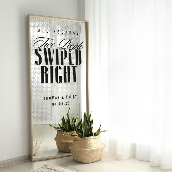 Swiped Right - Sloop & Script Custom Wedding Mirror Sticker, Personalised Decor